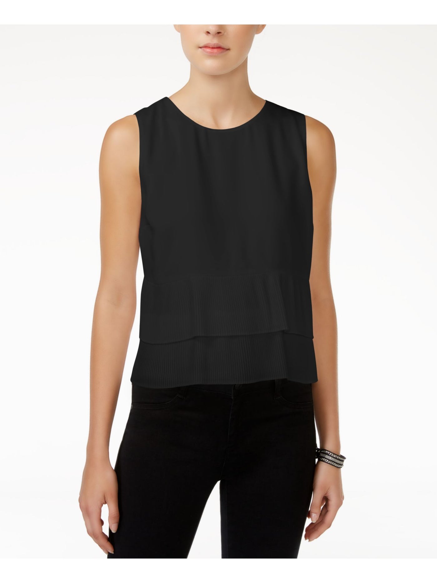 MAISON JULES Womens Black Sleeveless Jewel Neck Crop Top 2XS