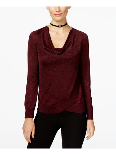 INC Womens Burgundy Glitter Long Sleeve Scoop Neck Top M