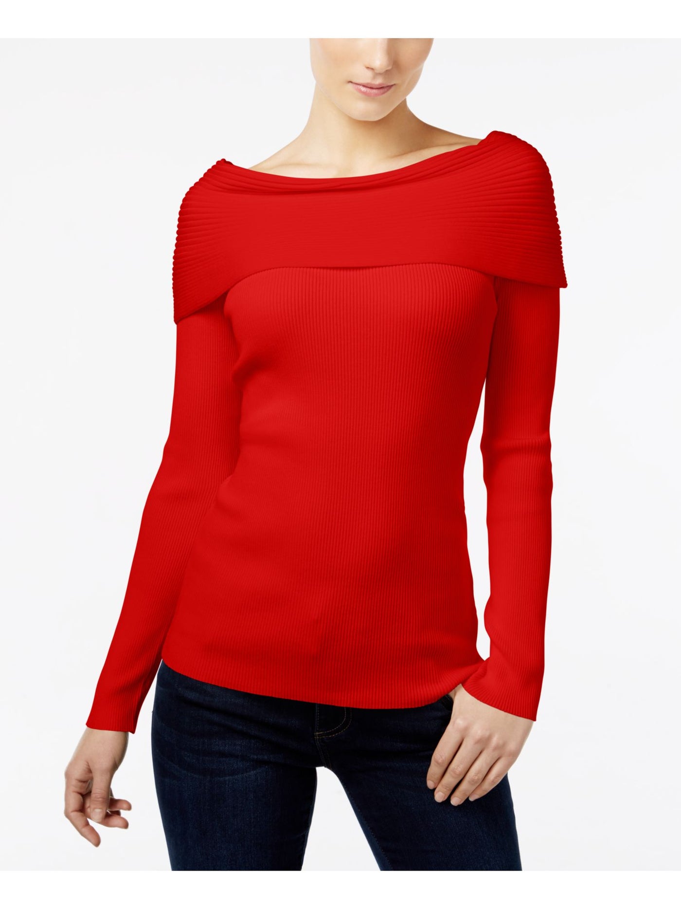 INC Womens Red Textured Off Shoulder Casual Top XL