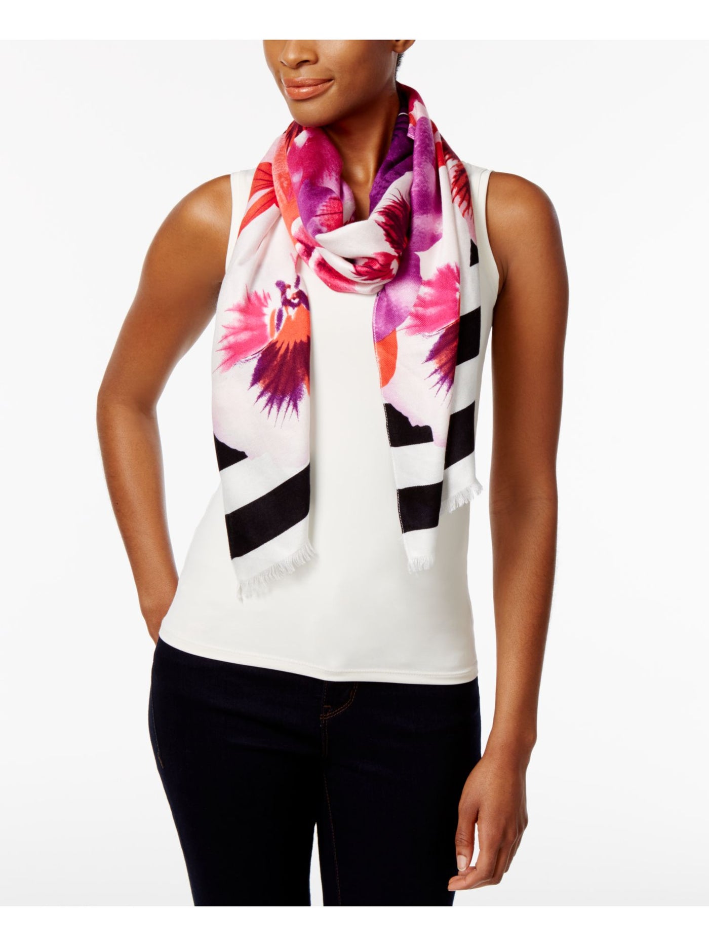 INC Womens Purple Pop Floral Lightweight Scarf