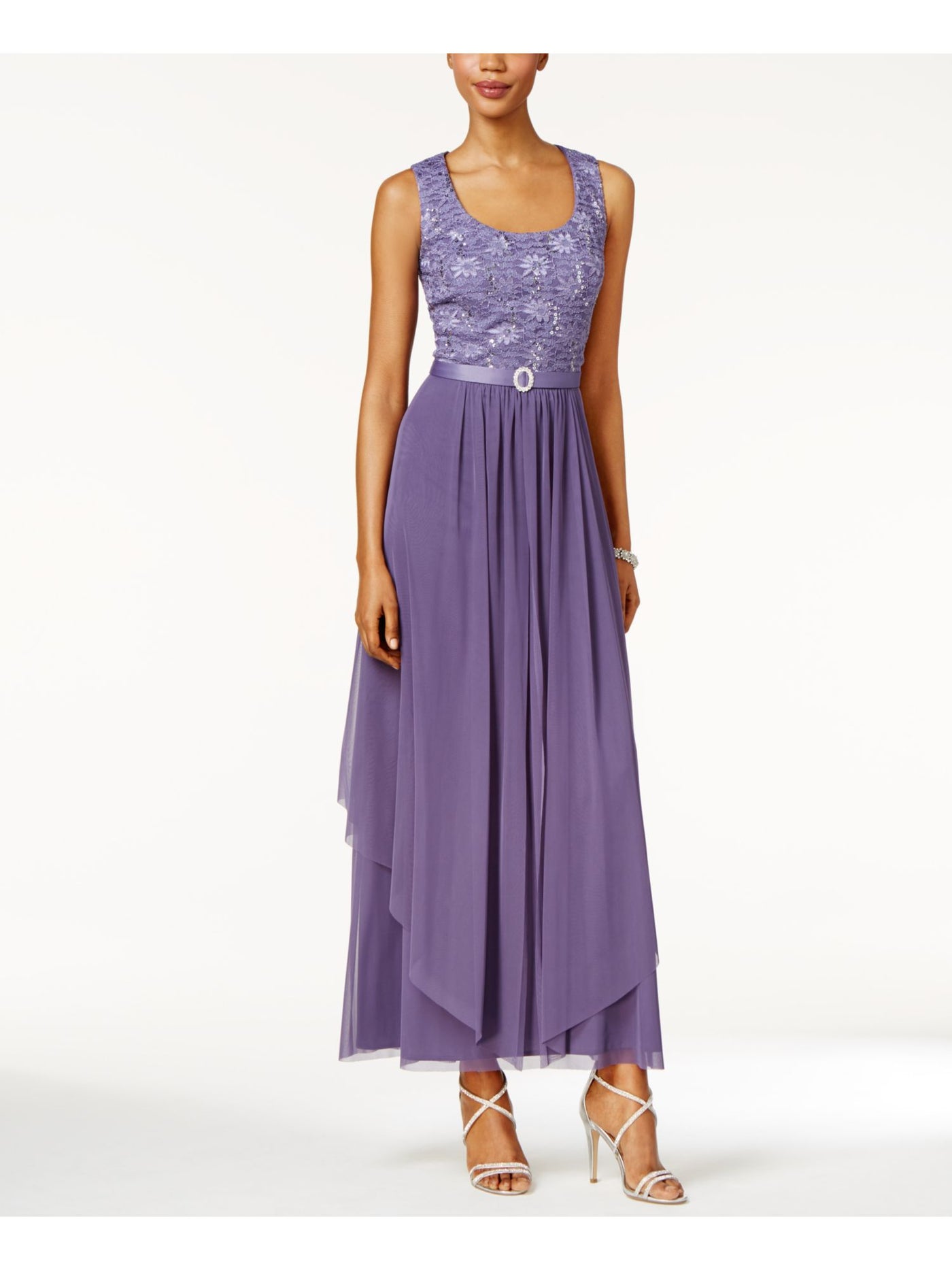 R&M RICHARDS Womens Purple Sleeveless Scoop Neck Maxi Evening Fit + Flare Dress 10