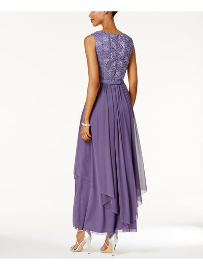 R&M RICHARDS Womens Purple Sleeveless Scoop Neck Maxi Evening Fit + Flare Dress 10