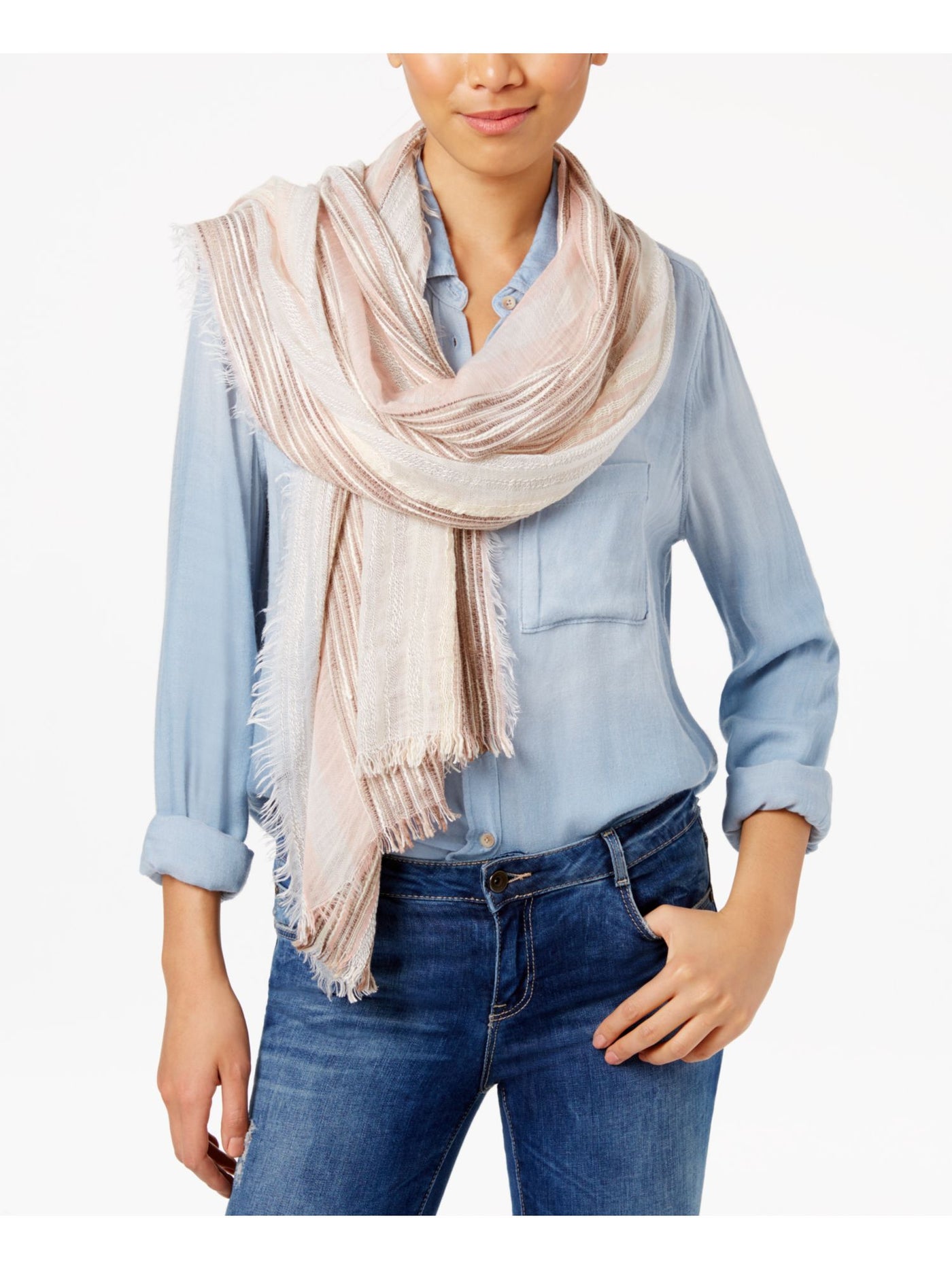 INC Womens Pink Fringed Lightweight Scarf