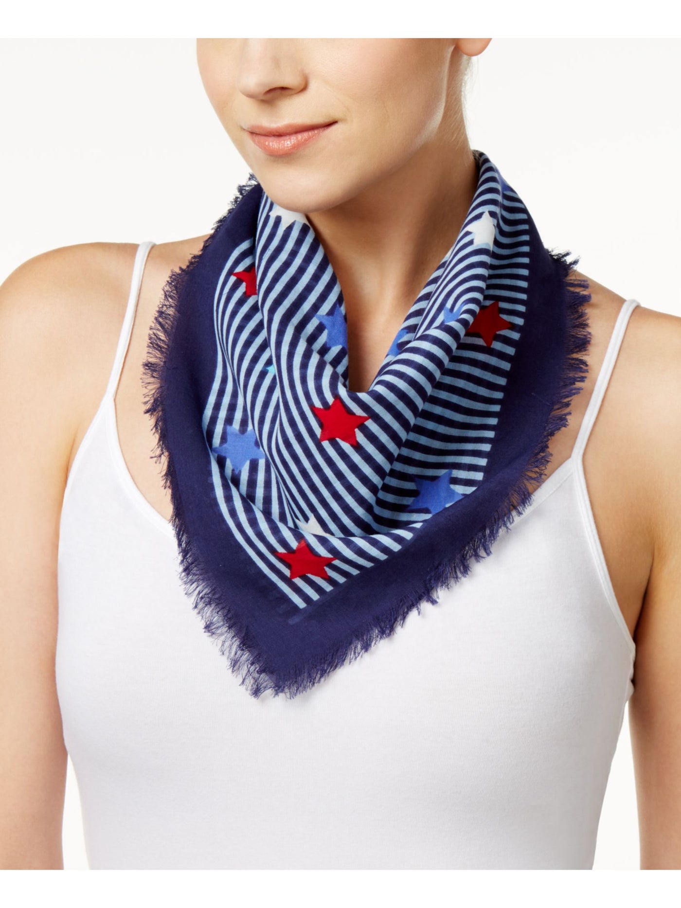 INC Womens Navy Cotton Stars And Stripe Bandana Lightweight Scarf