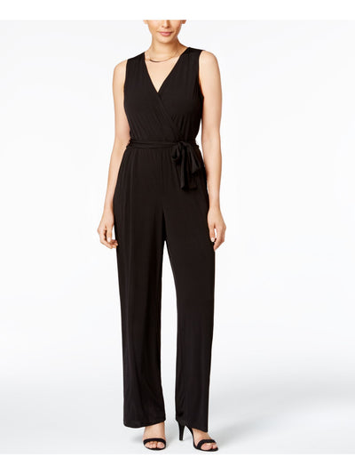 NY COLLECTION Womens Black Ruched Tie Evening Jumpsuit Petites PXL