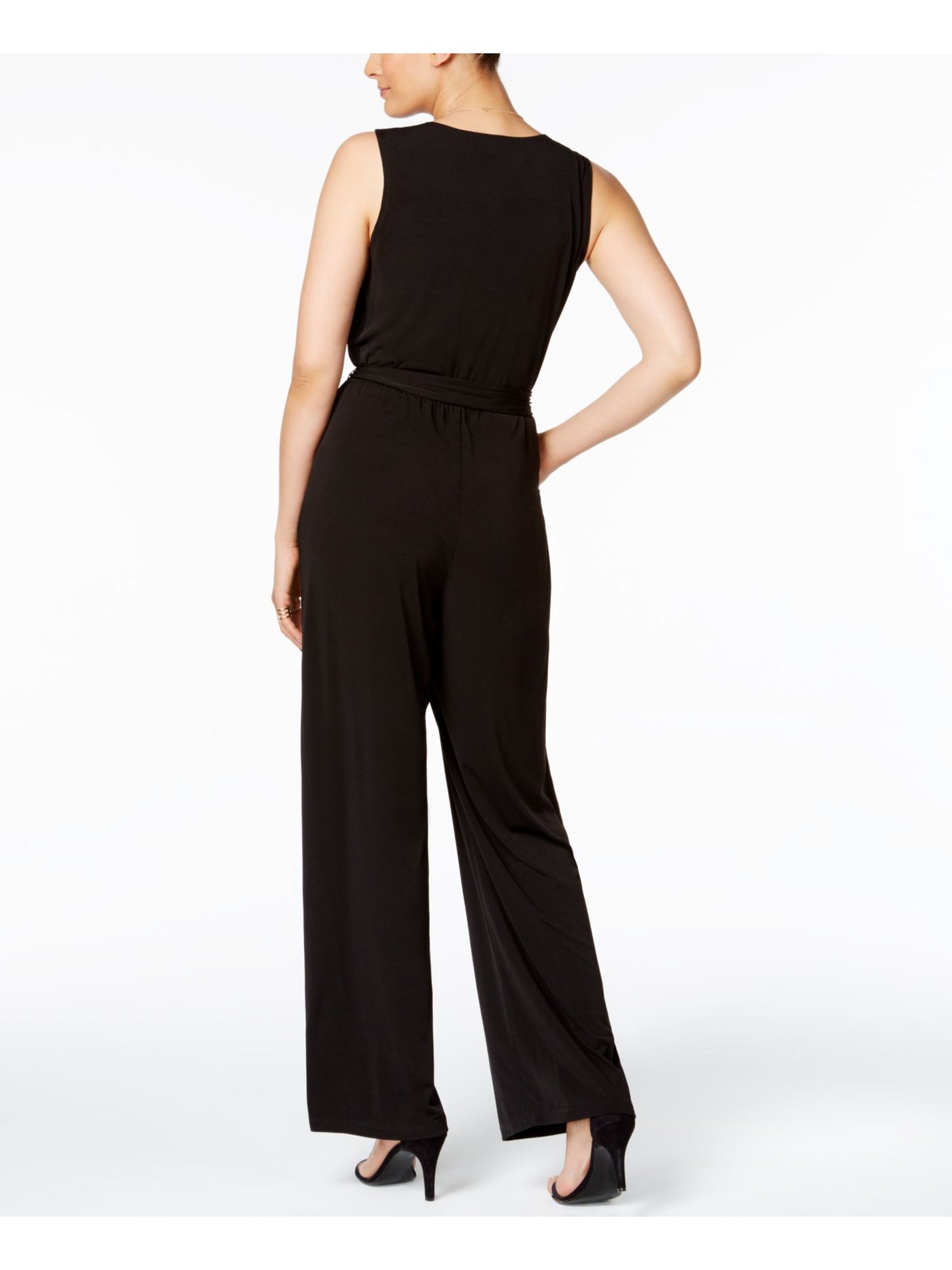 NY COLLECTION Womens Black Ruched Tie Evening Jumpsuit Petites PXL