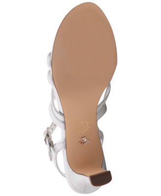 NINA Womens Silver Goring Metallic Strappy Padded Genaya Almond Toe Block Heel Buckle Dress Heeled W
