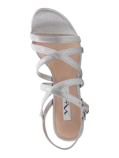 NINA Womens Silver Goring Metallic Strappy Padded Genaya Almond Toe Block Heel Buckle Dress Heeled Sandal 7 W