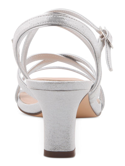 NINA Womens Silver Goring Metallic Strappy Padded Genaya Almond Toe Block Heel Buckle Dress Heeled Sandal 7 W