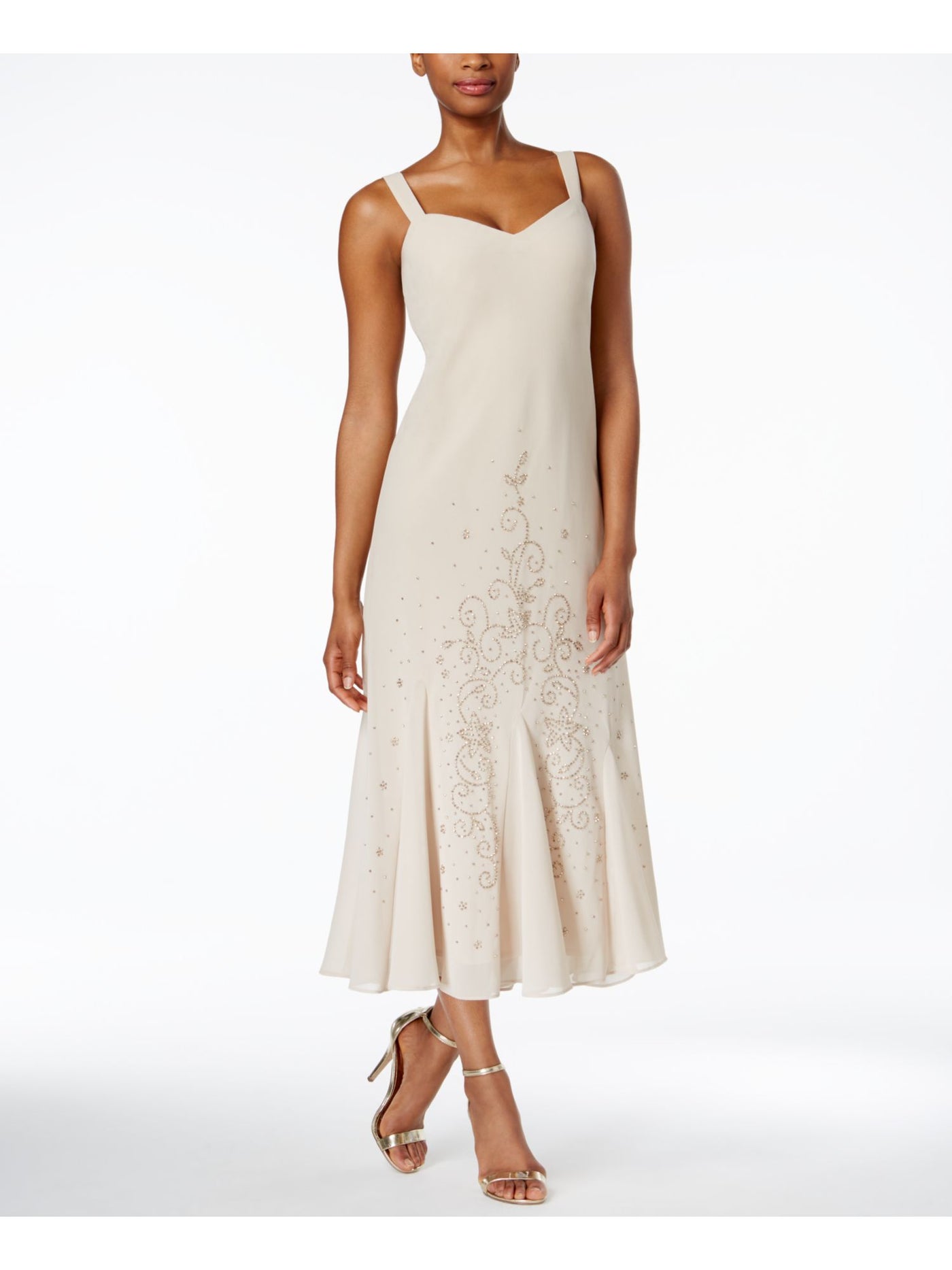 R&M RICHARDS Womens Stretch Embellished Sheer 3/4sleeves Open Front Sleeveless V Neck Tea-Length Evening A-Line Jacket