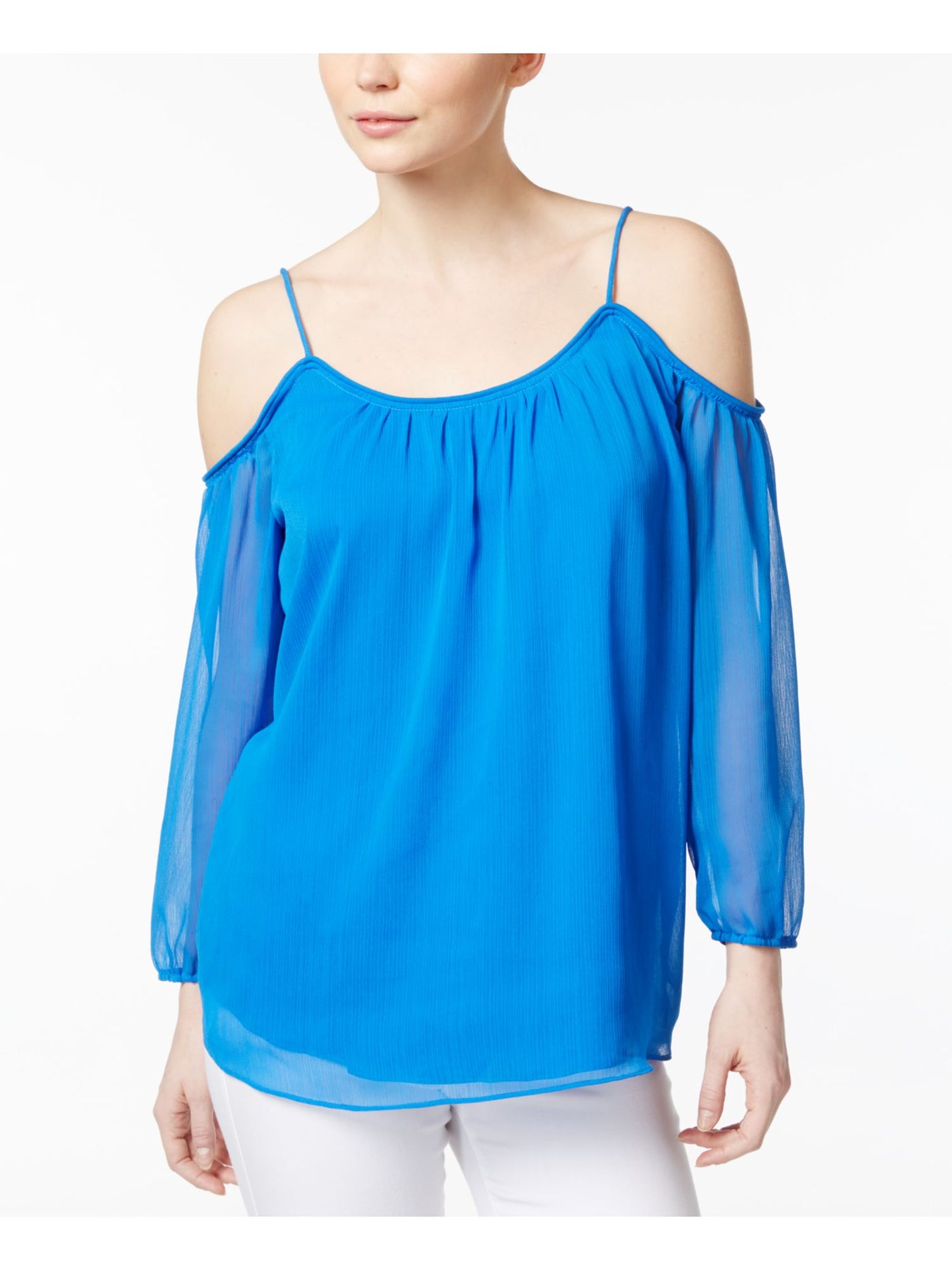 KENSIE Womens Blue Cold Shoulder Spaghetti Strap Scoop Neck Top S