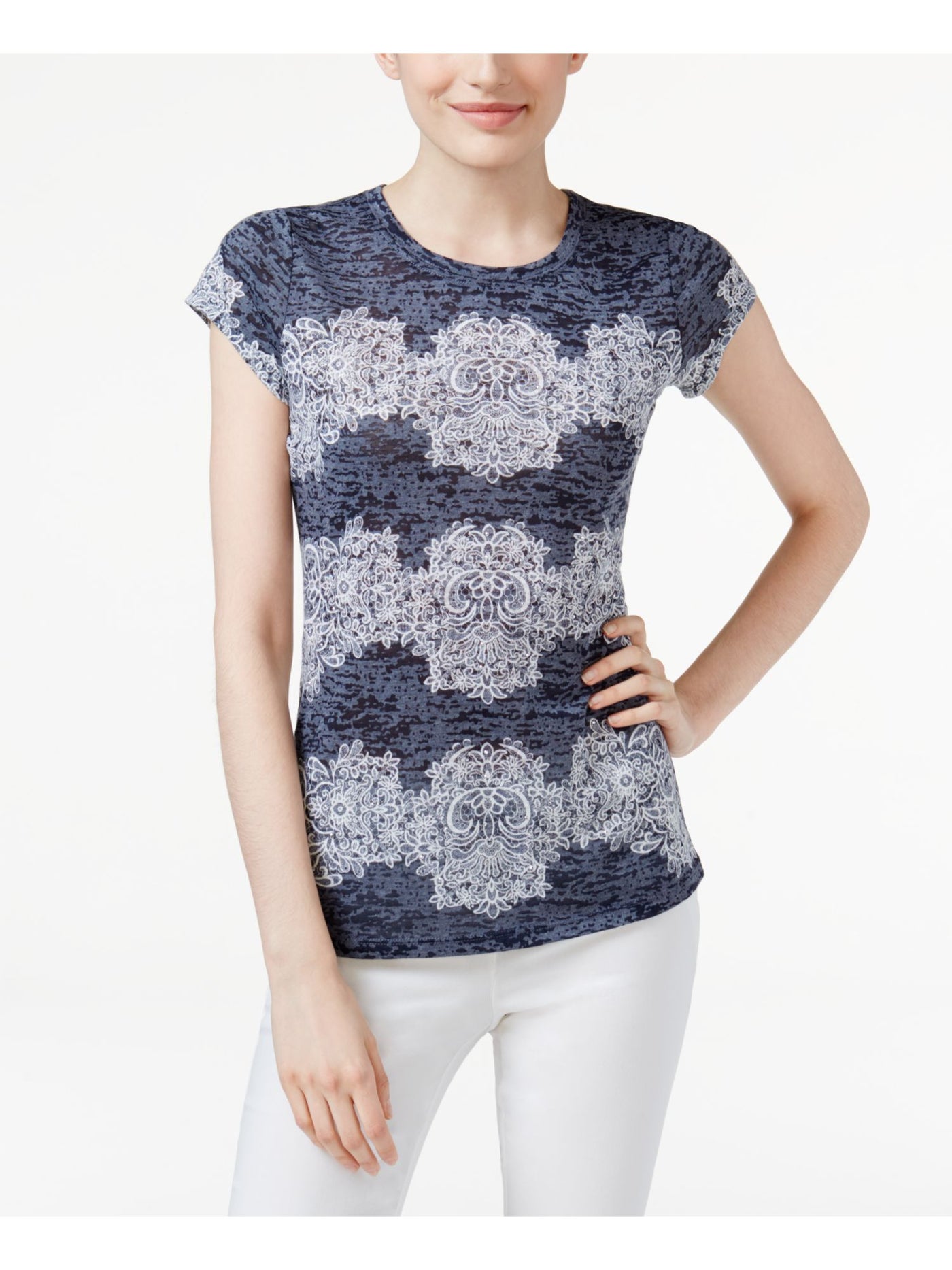 INC Womens Crew Neck Flutter Sleeve Top