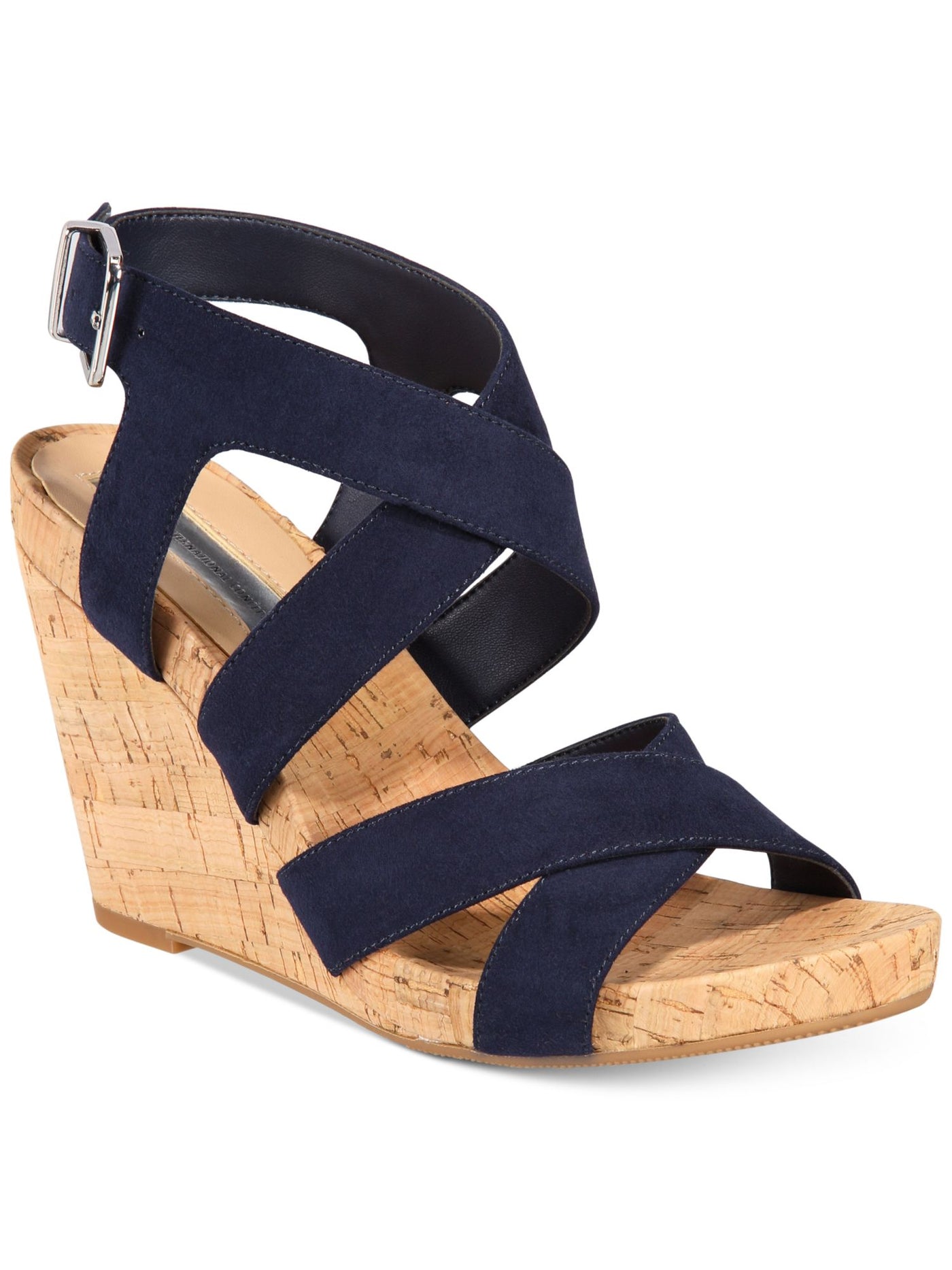 INC Womens Navy 1/2" Platform Stretch Adjustable Strappy Padded Landor Round Toe Wedge Buckle Slingback Sandal 11 M