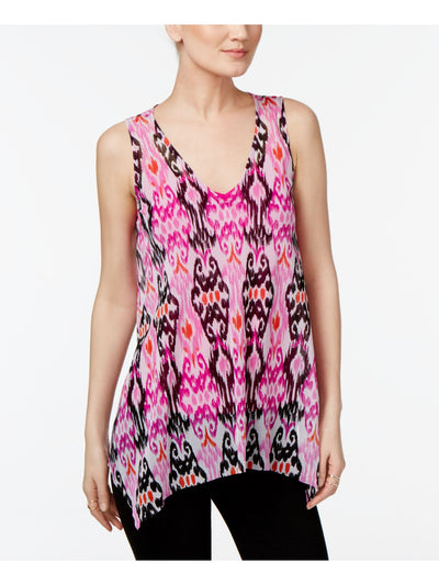 INC Womens Pink Printed Sleeveless V Neck Top S