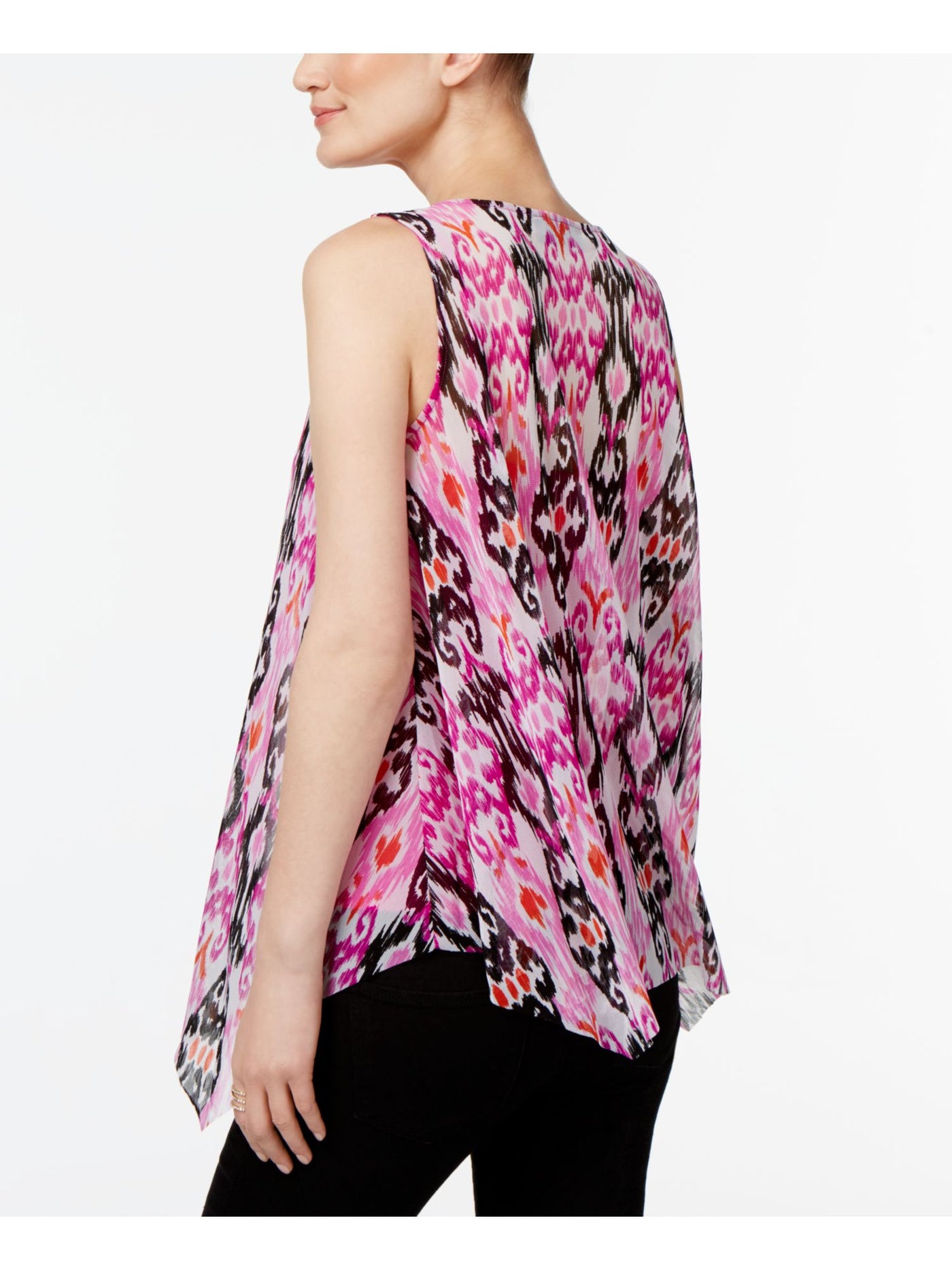 INC Womens Pink Printed Sleeveless V Neck Top S