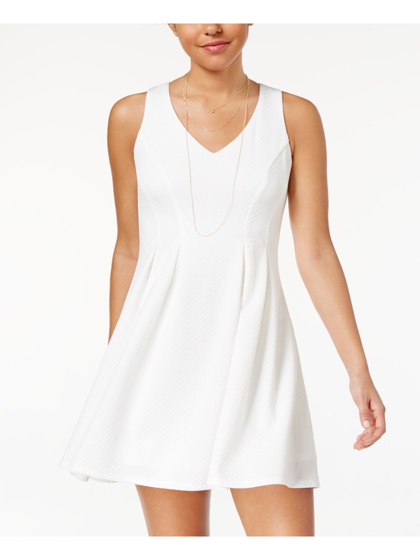 TEEZE ME Womens Ivory Sleeveless V Neck Mini Cocktail A-Line Dress 3\4