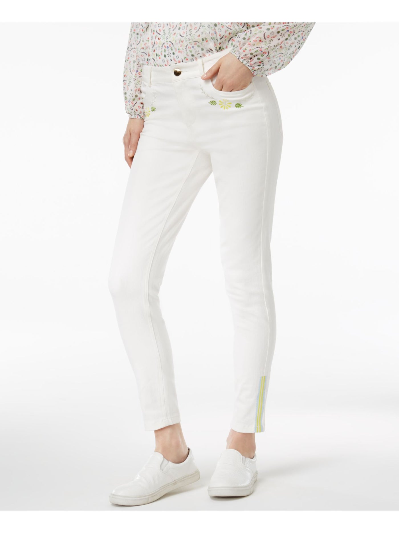 CYNTHIA ROWLEY Womens White Embroidered Pants 8