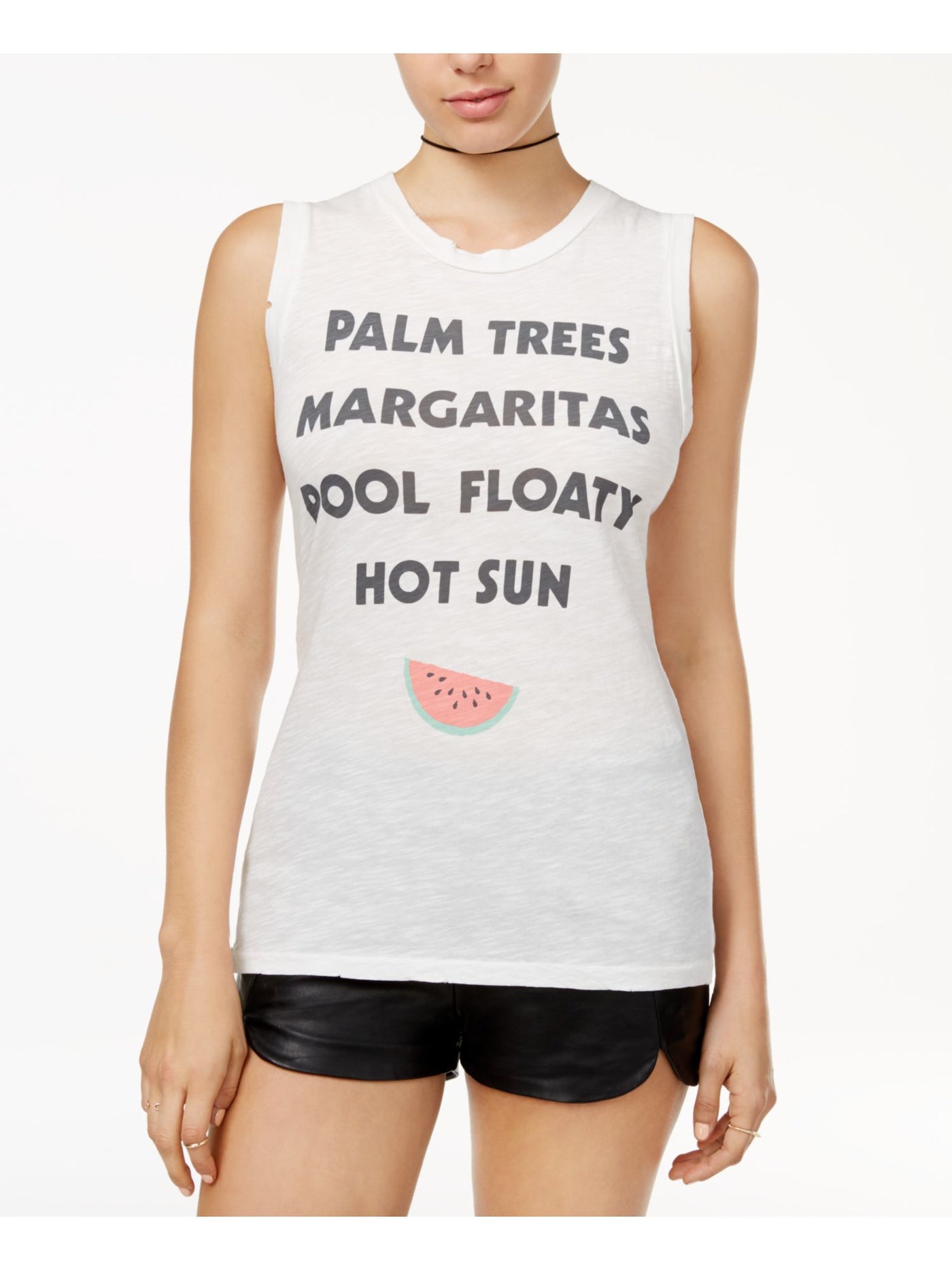 JUNK FOOD Womens White Palm Trees Sleeveless Jewel Neck Top Size: L