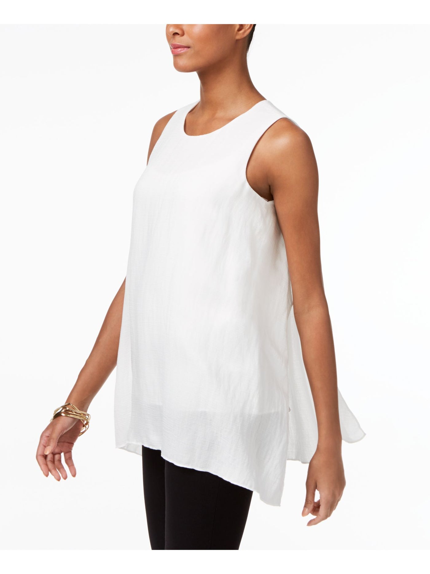 ALFANI Womens White Slitted Sleeveless Jewel Neck Handkerchief Top 6