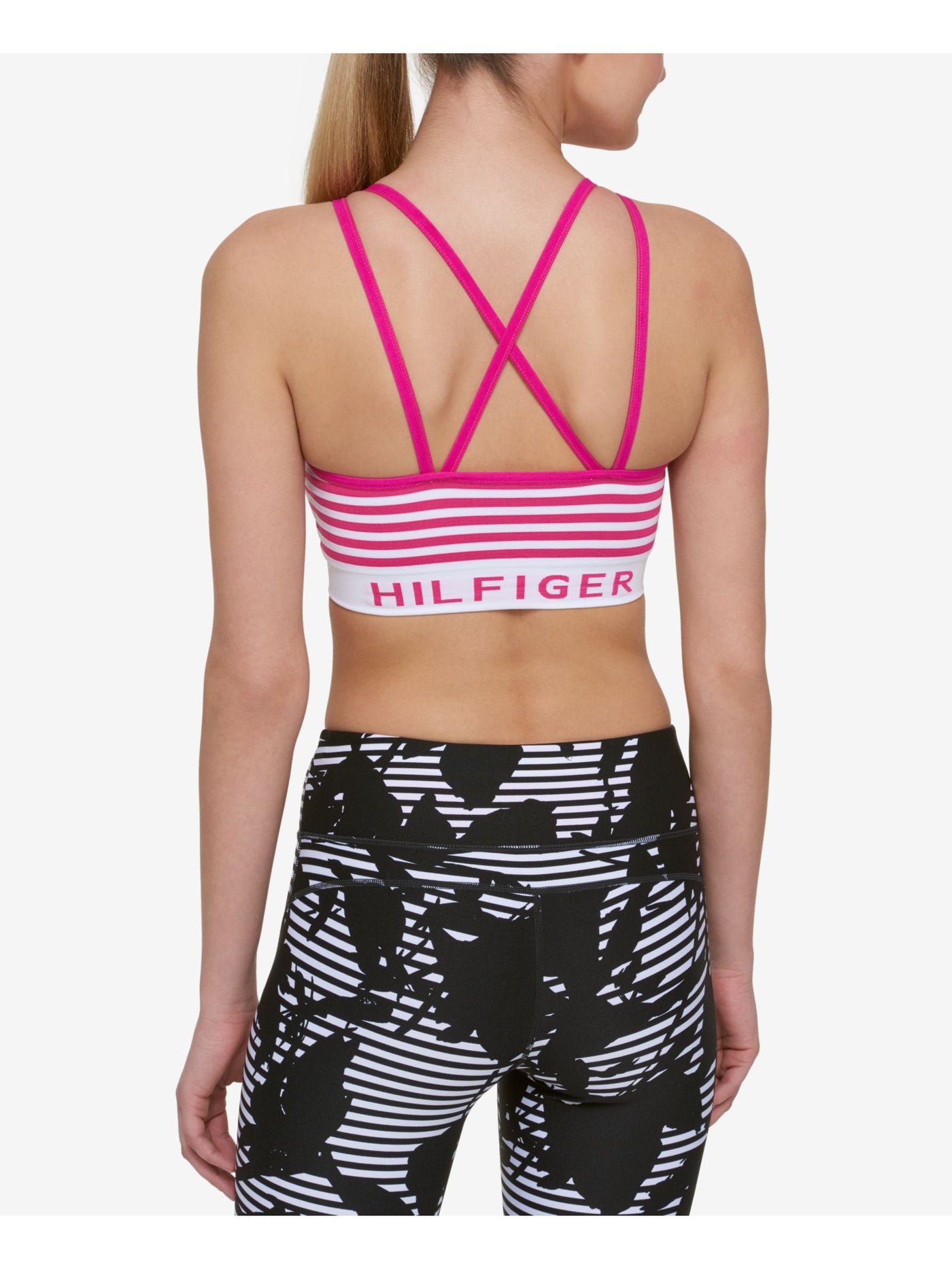 TOMMY HILFIGER Intimates Pink CRISS CROSS BACK Striped Sports Bra S