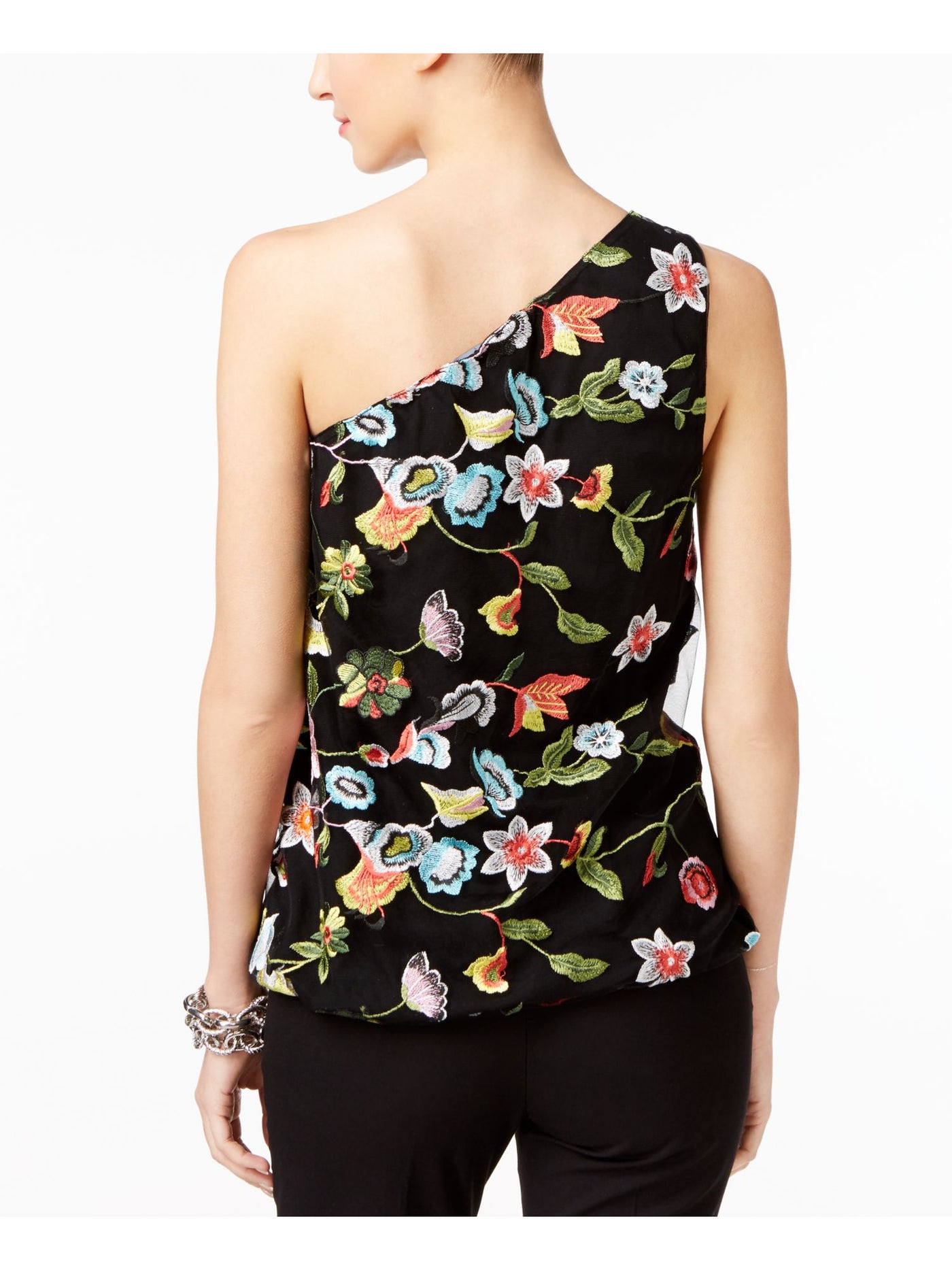 INC Womens Black Green Floral Embellished Sleeveless Top S