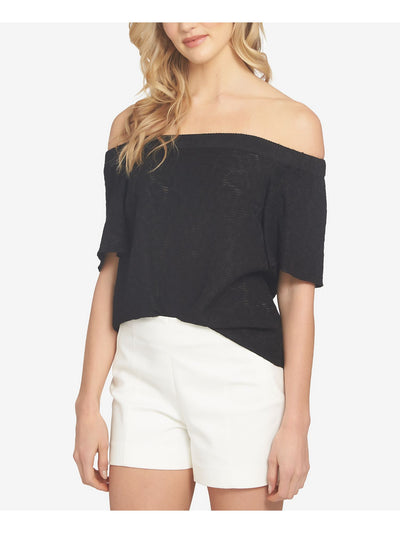 1. STATE Womens Black Textured Short Sleeve Off Shoulder Top XS