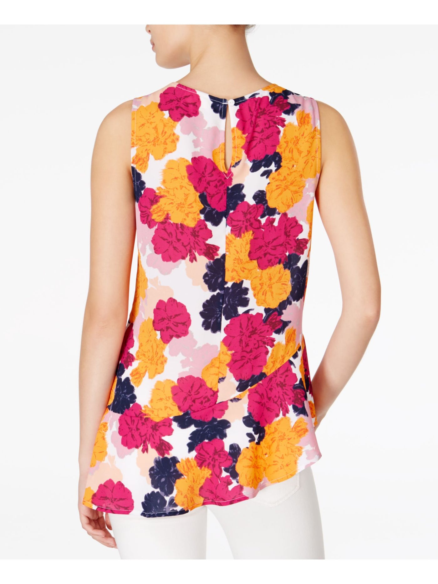 MAISON JULES Womens Purple Ruffled Floral Sleeveless Jewel Neck Peplum Top XS