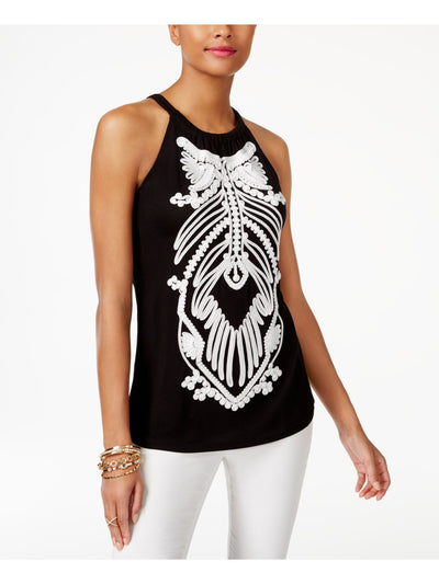 INC Womens Black Embellished Sleeveless Jewel Neck Top L