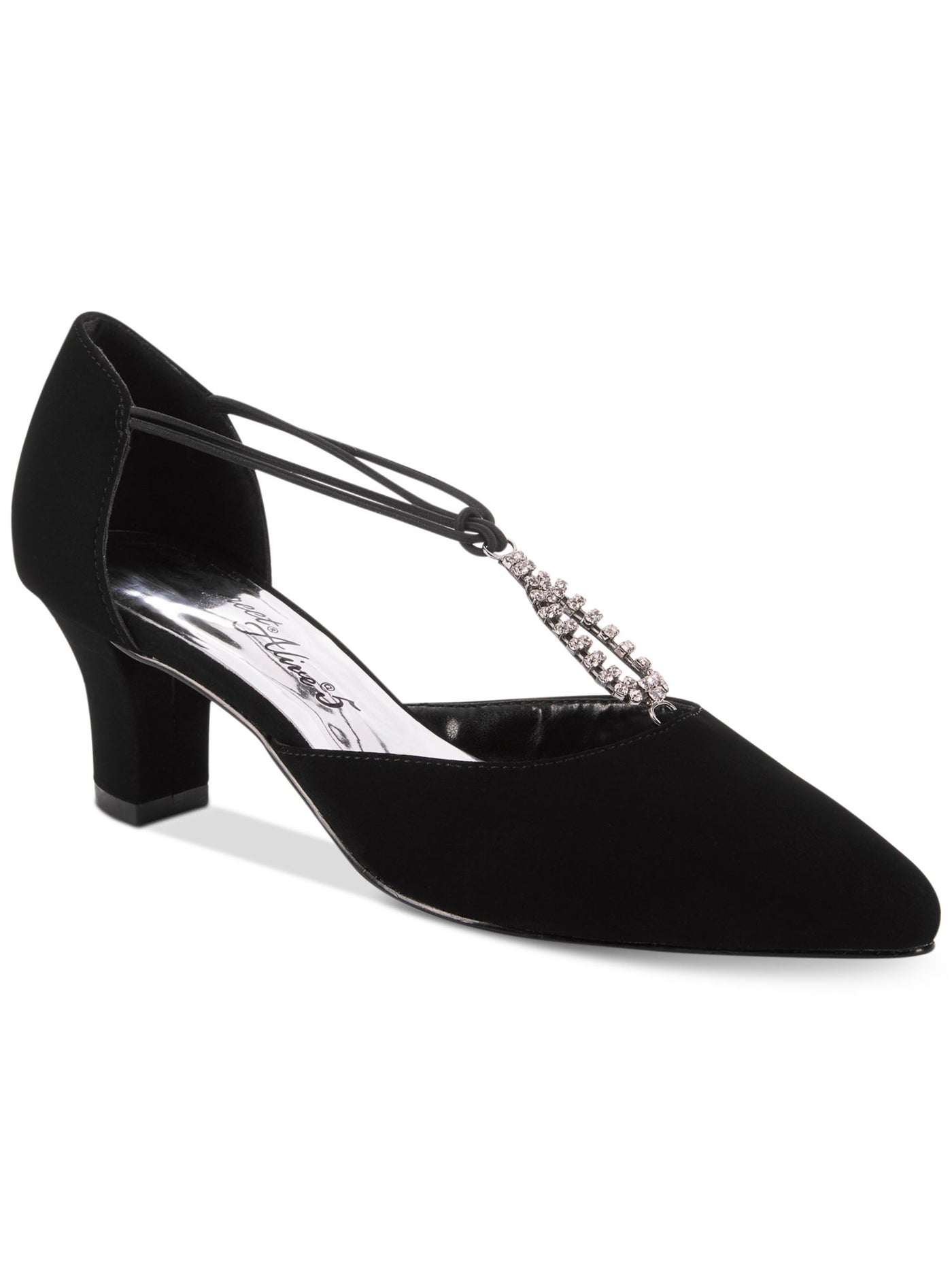EASY STREET ALIVE AT 5 Womens Black Rhinestone Strappy Moonlight Pointed Toe Sculpted Heel Slip On Dress Sandals Shoes 9 M