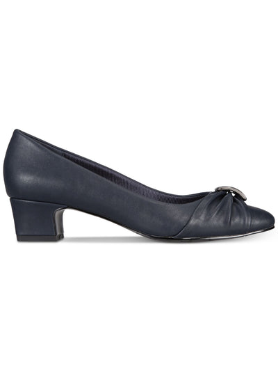 EASY STREET Womens Navy Padded Ruched Eloise Round Toe Block Heel Slip On Pumps Shoes 7.5 WW