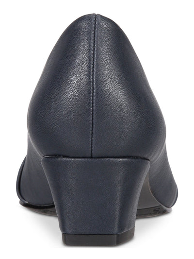 EASY STREET Womens Navy Padded Ruched Eloise Round Toe Block Heel Slip On Pumps Shoes 7.5 WW