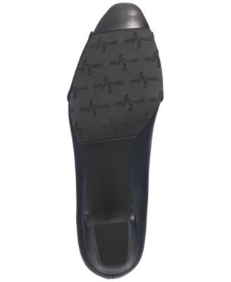 EASY STREET Womens Navy Padded Ruched Eloise Round Toe Block Heel Slip On Pumps Shoes W