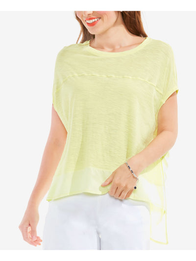 TWO BY VINCE CAMUTO Womens Green Sheer Cap Sleeve Jewel Neck Top M