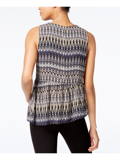 KENSIE Womens Blue Printed Sleeveless V Neck Top Size: M