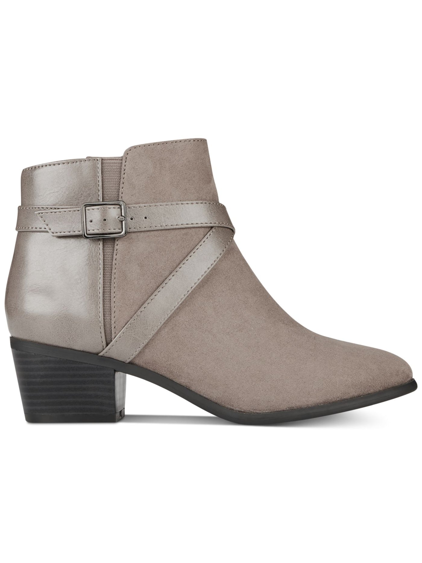 KAREN SCOTT Womens Gray Buckle Accent Falonn Round Toe Block Heel Zip-Up Booties 6 M