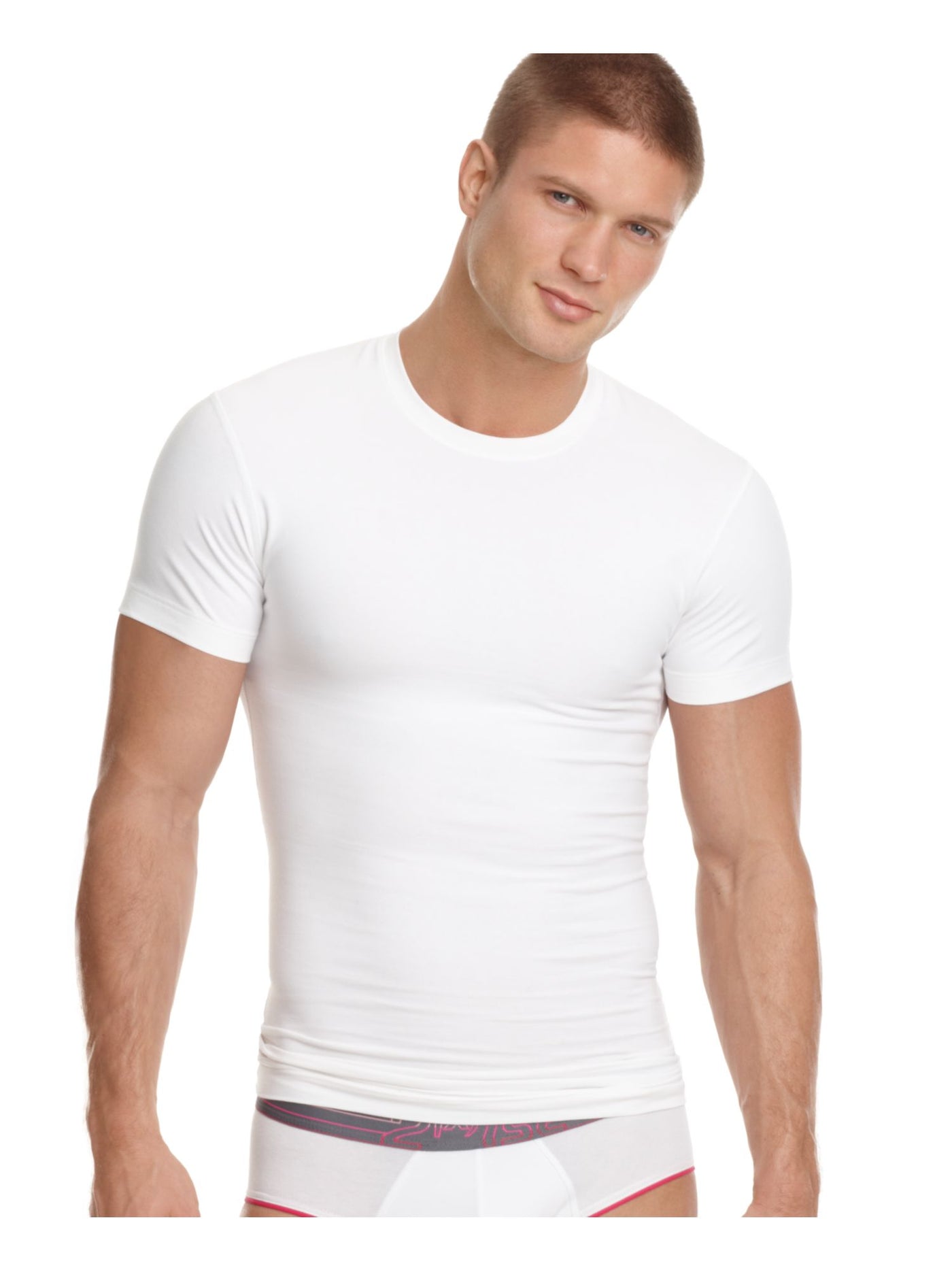 2(X)IST Intimates White Cotton Blend Compression Crew Neck L