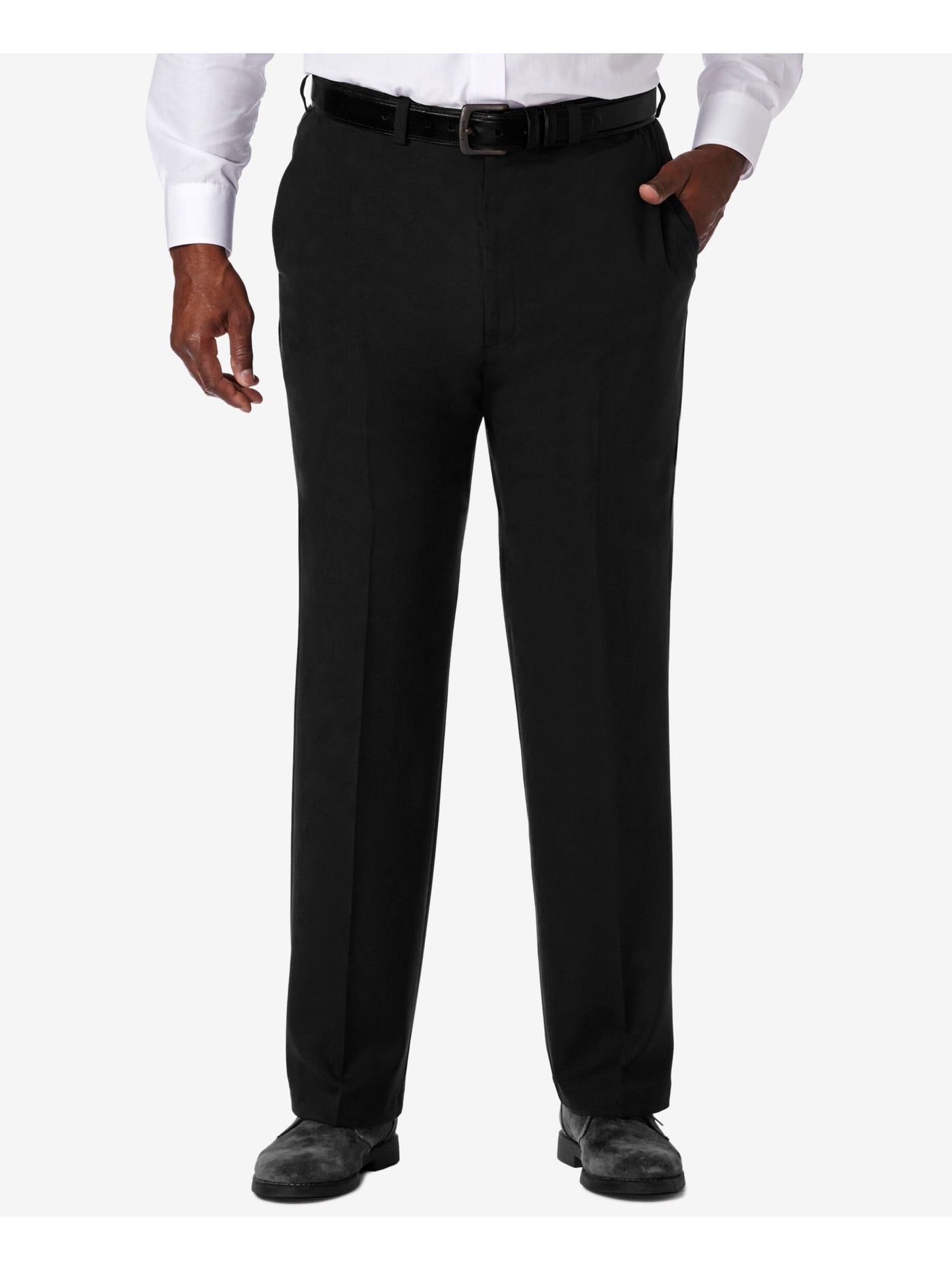 HAGGAR Mens Black Adjustable Waist, Classic Fit Pants 44 X 32