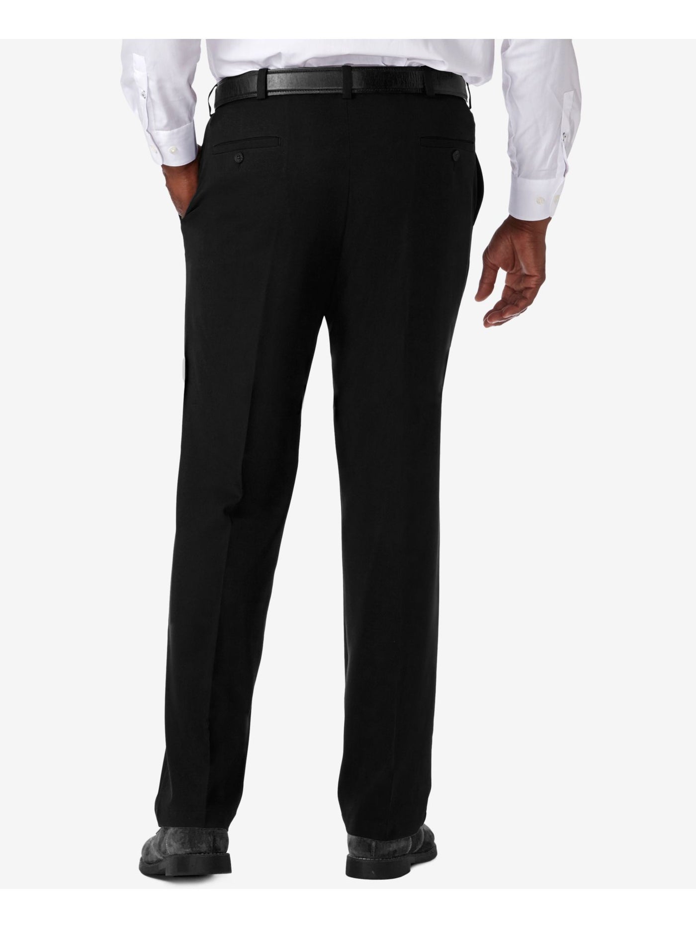 HAGGAR Mens Black Adjustable Waist, Classic Fit Pants 44 X 32