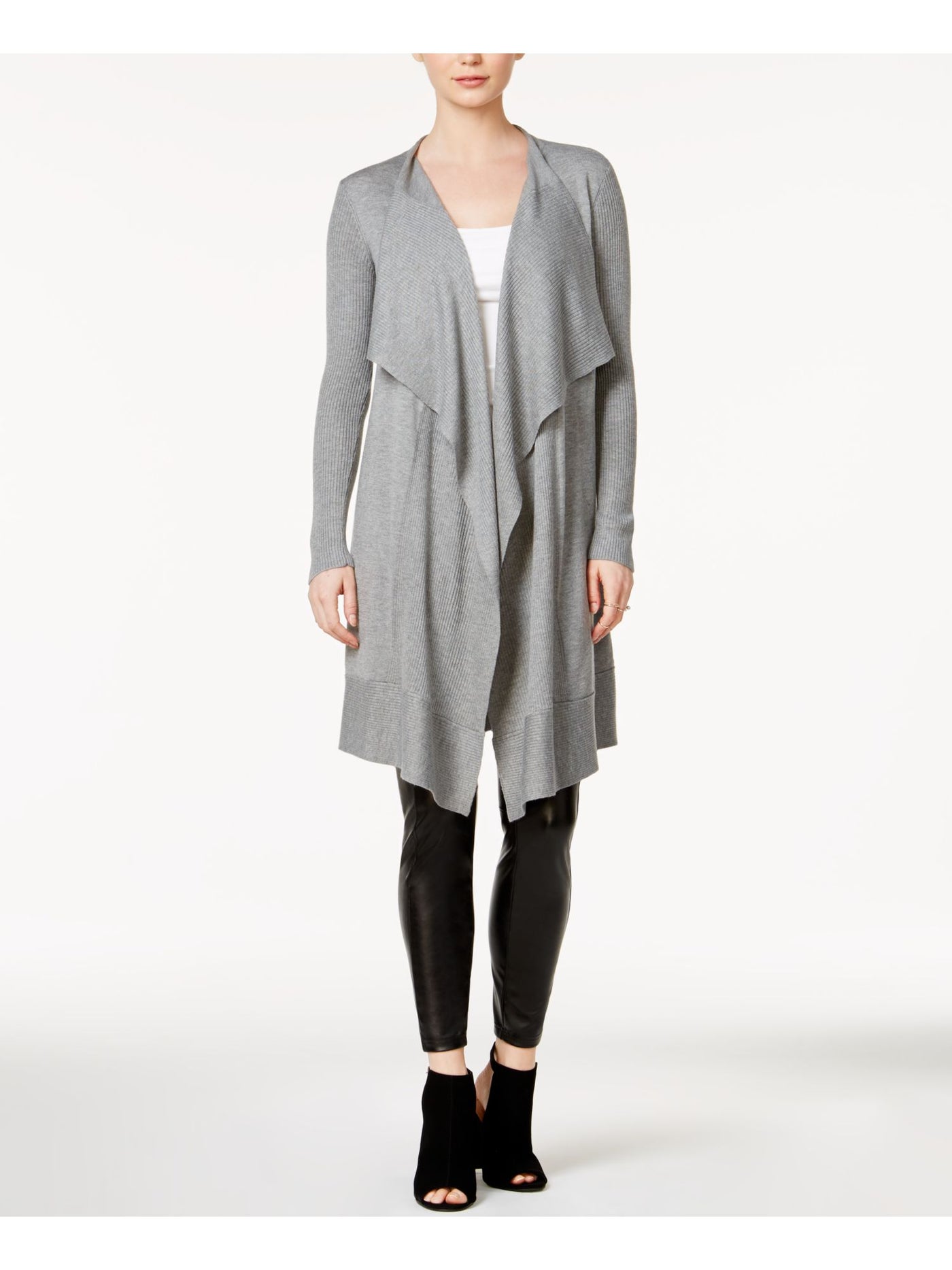 KENSIE Womens Gray Ruffled Long Sleeve Open Cardigan Size: S