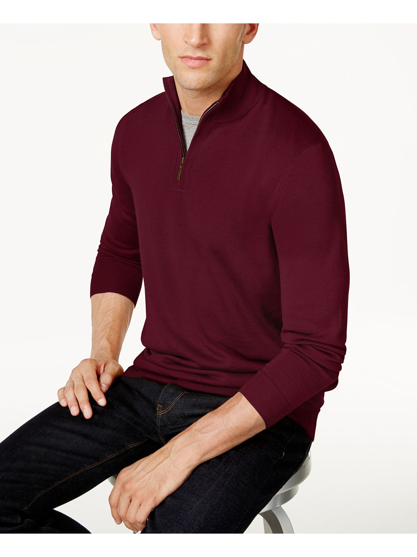 CLUBROOM Mens Burgundy Mock Quarter-Zip Pullover Sweater S