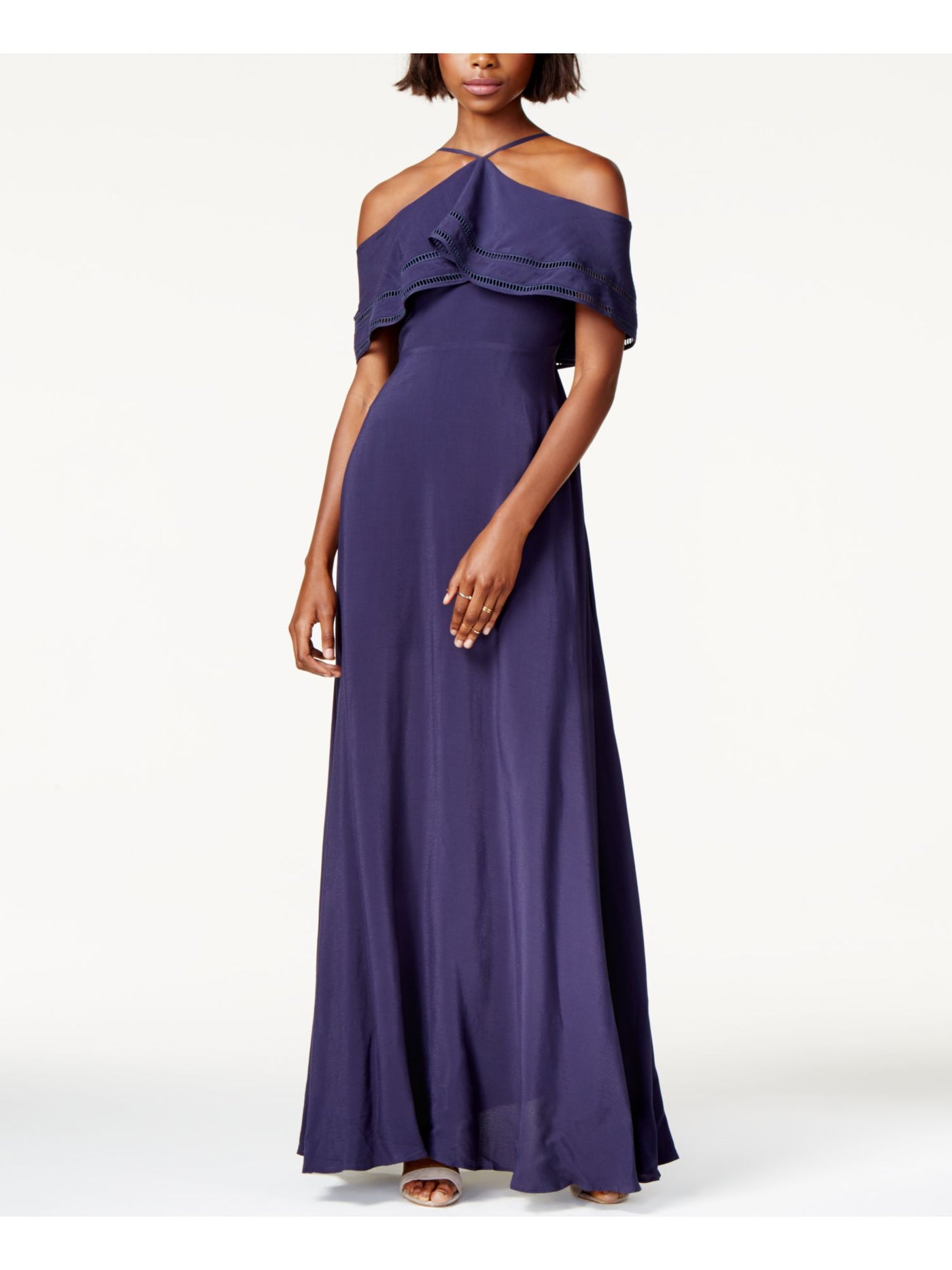 MARE MARE Womens Navy Draped Cold Shoulder Halter Full-Length Evening Empire Waist Dress XS