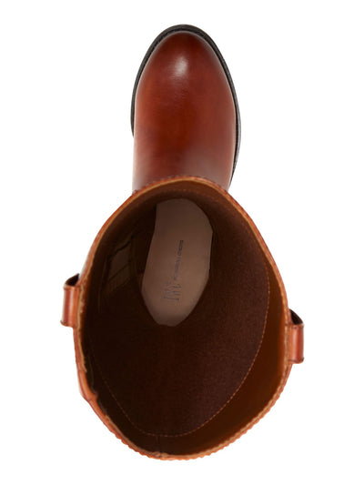 INC Womens Brown Round Toe Zip-Up Leather Boots Shoes 8