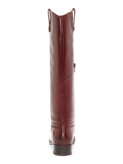 INC Womens Maroon V Elastic Gore Cushioned Studded Fawne Round Toe Block Heel Zip-Up Leather Riding Boot 6.5 W