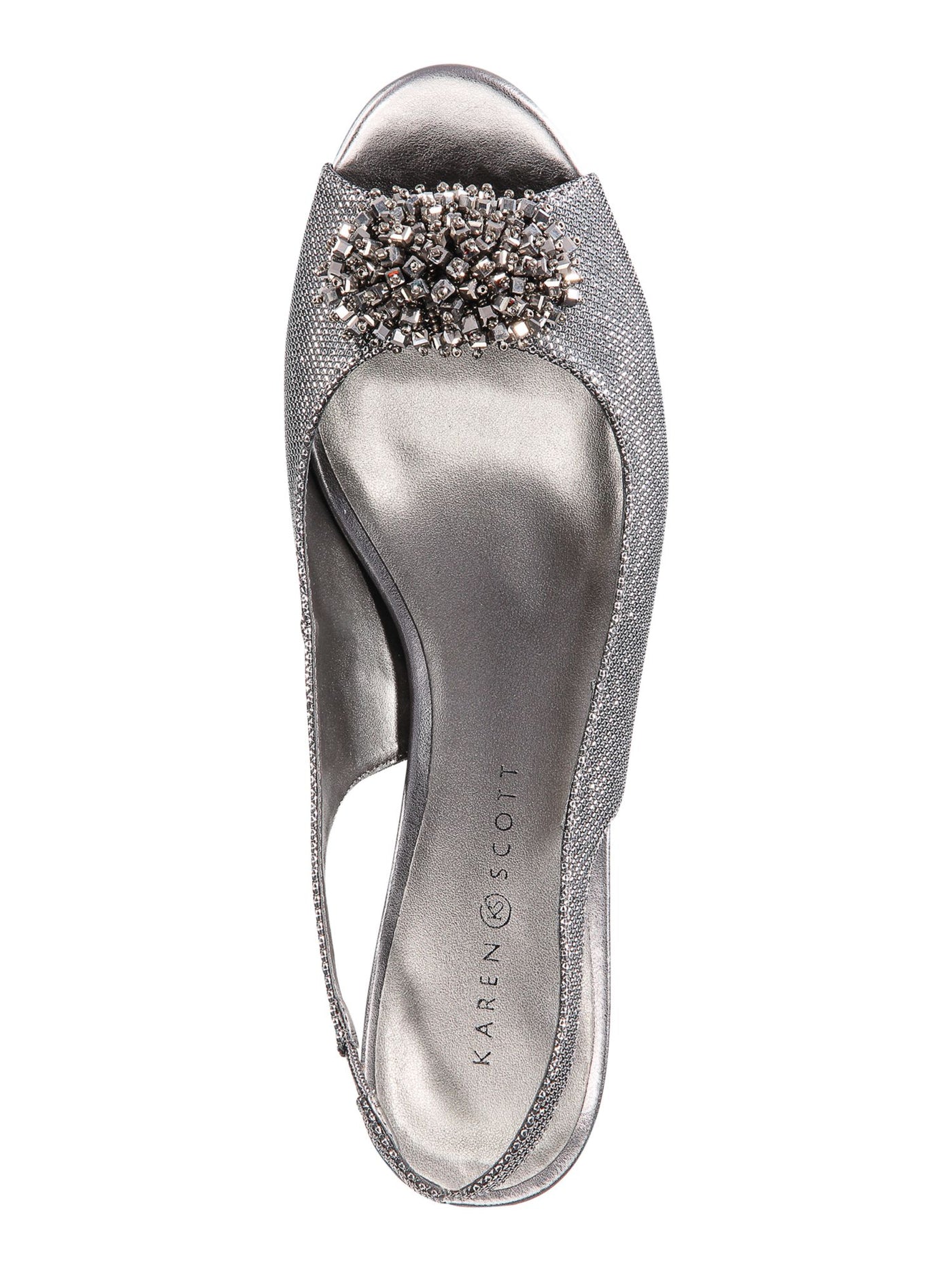 KAREN SCOTT Womens Gray Metallic Rhinestone Brooch Padded Breena Peep Toe Stiletto Slip On Dress Slingback 9 M