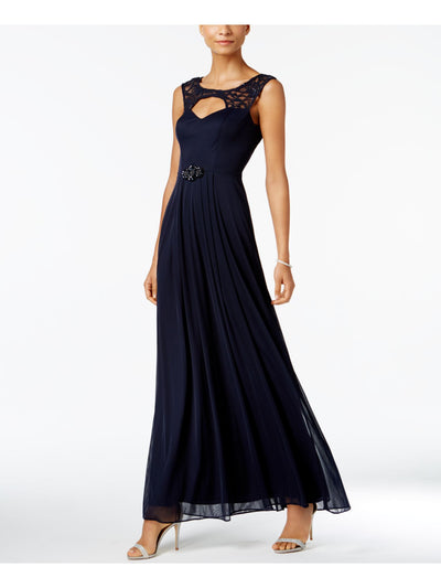 BETSY & ADAM Womens Navy Lace Illusion-trim Cutout Keyhole Dress 4