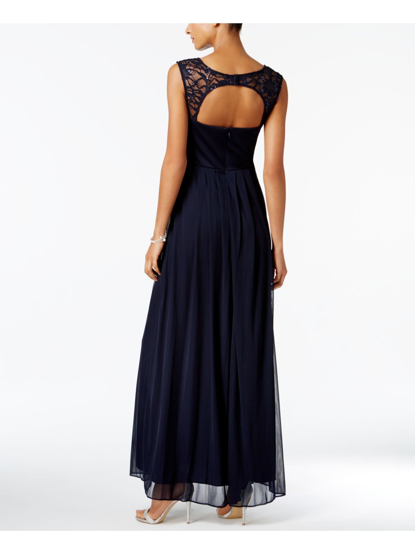 BETSY & ADAM Womens Navy Lace Illusion-trim Cutout Keyhole Dress 4
