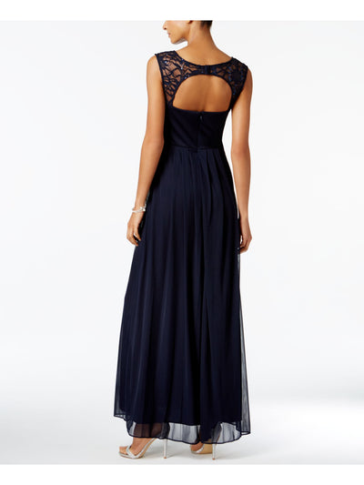 BETSY & ADAM Womens Navy Lace Illusion-trim Cutout Keyhole Dress 4