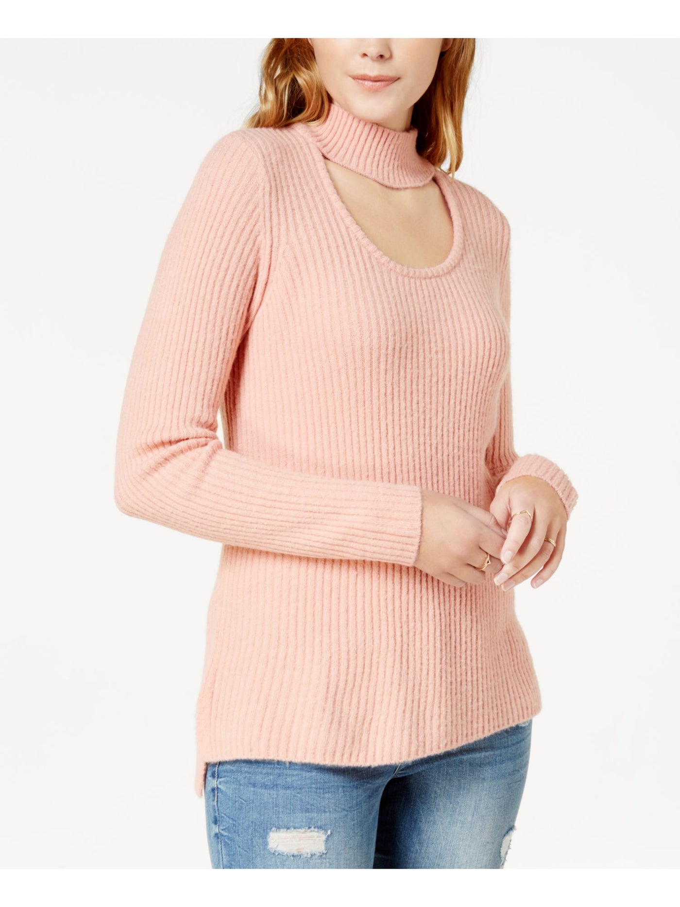 KENSIE Womens Pink Cut Out  Crew Neck Long Sleeve Casual Top S