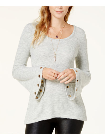 KENSIE Womens Ivory Chevron Jewel Neck Bell Sleeve Sweater M