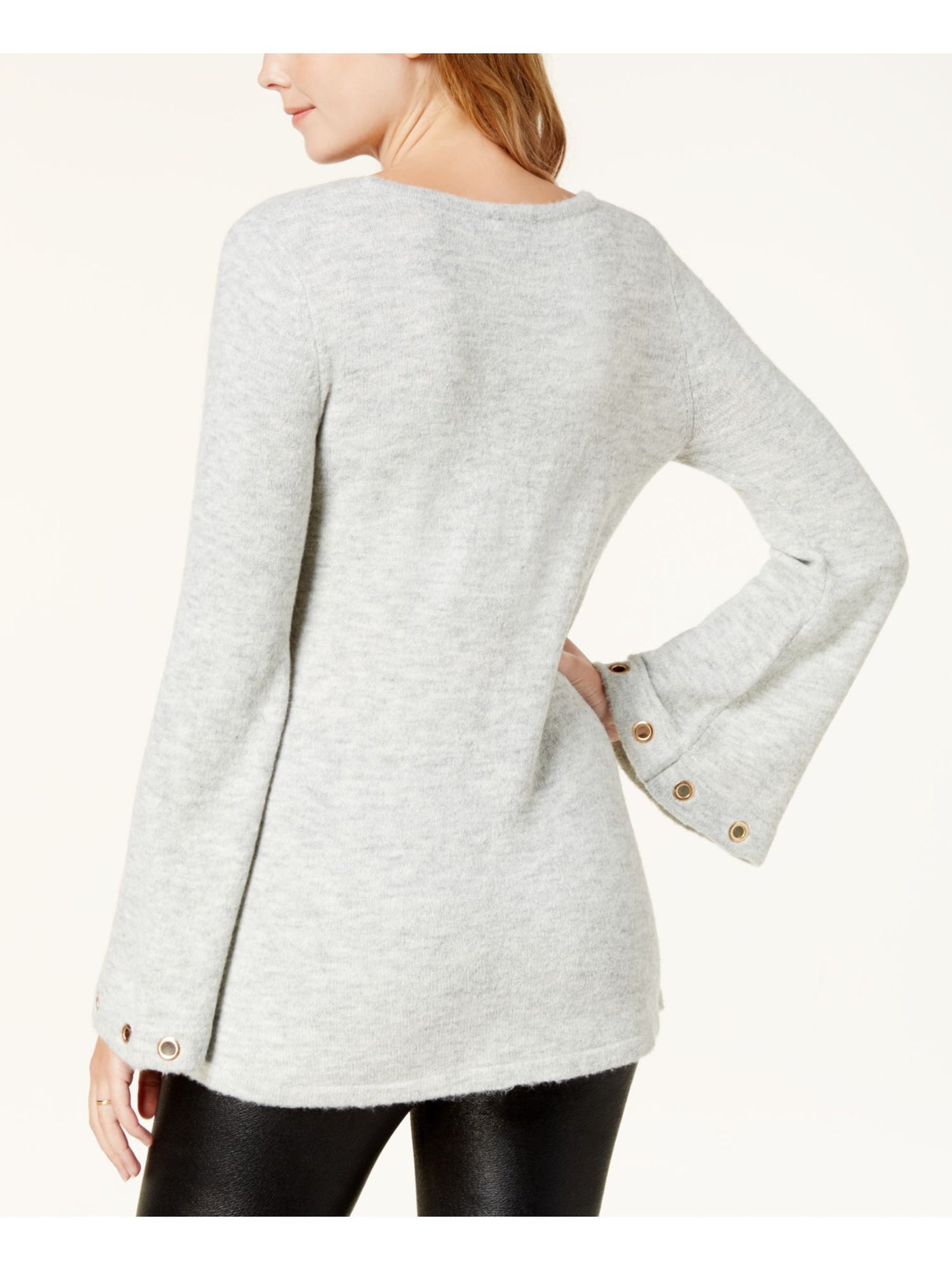 KENSIE Womens Ivory Chevron Jewel Neck Bell Sleeve Sweater M